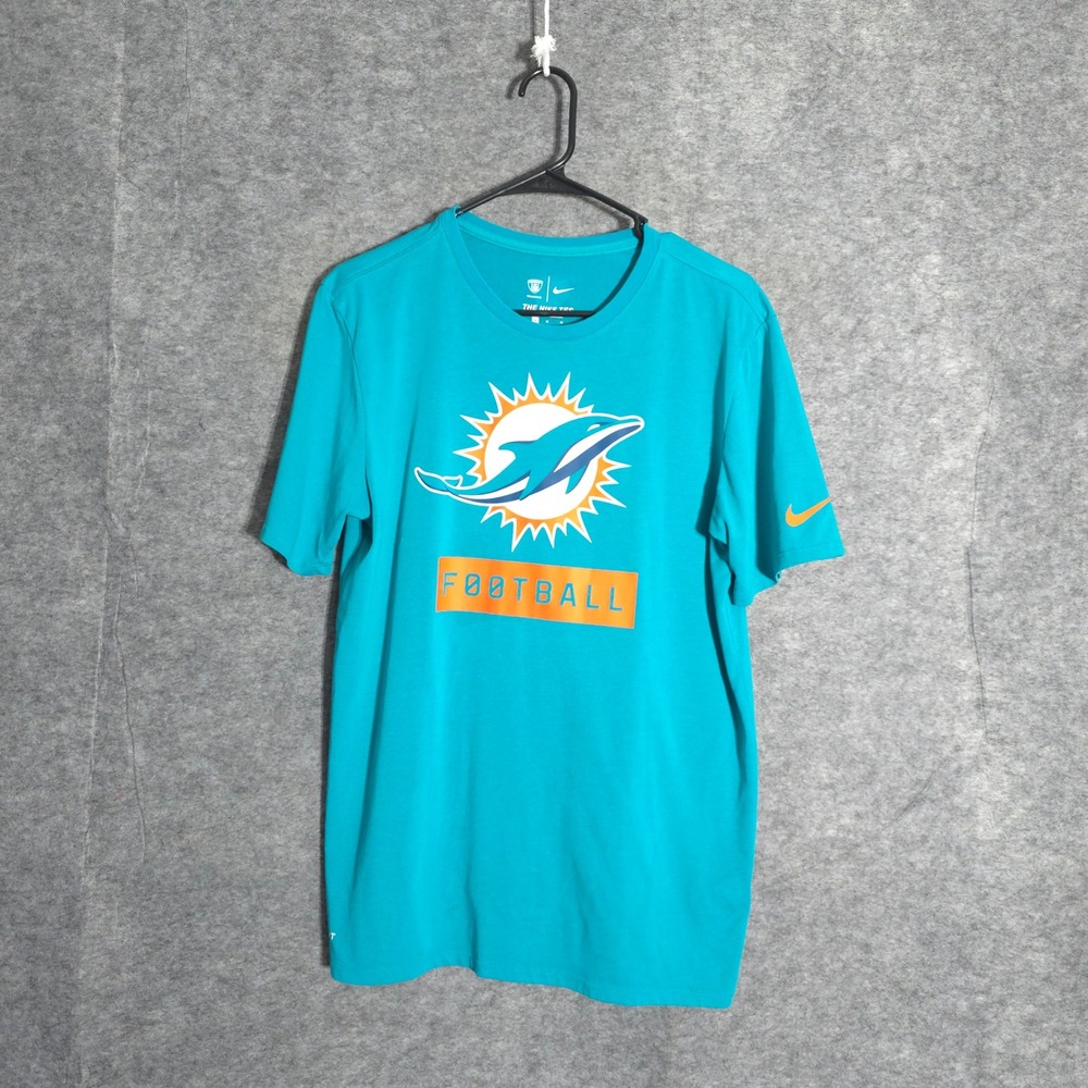Nike Miami Dolphins NFL Mens Medium Teal Dri-FIT Training Graphic Tee Logo Sport